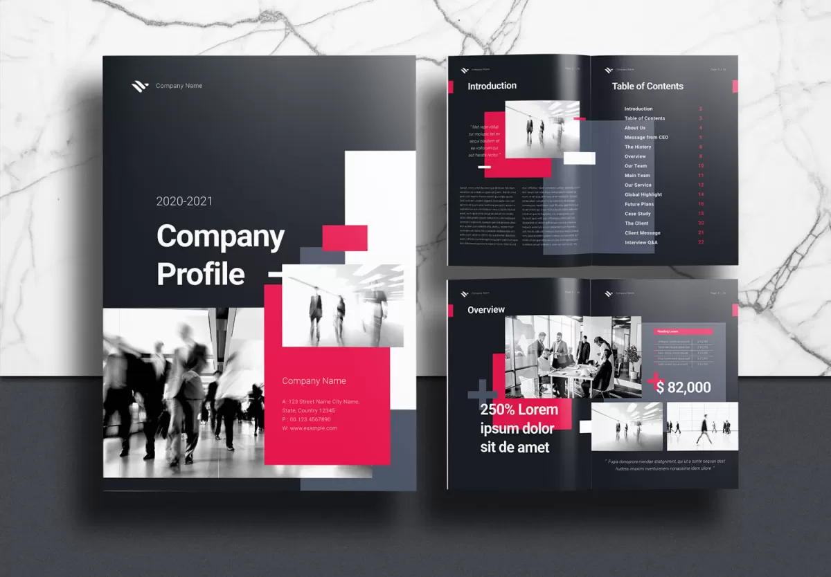 Create a professional and captivating company profile to aptly represent your brand